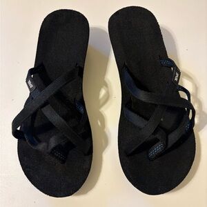 Teva Black Sandal with Subtle Blue Stitching